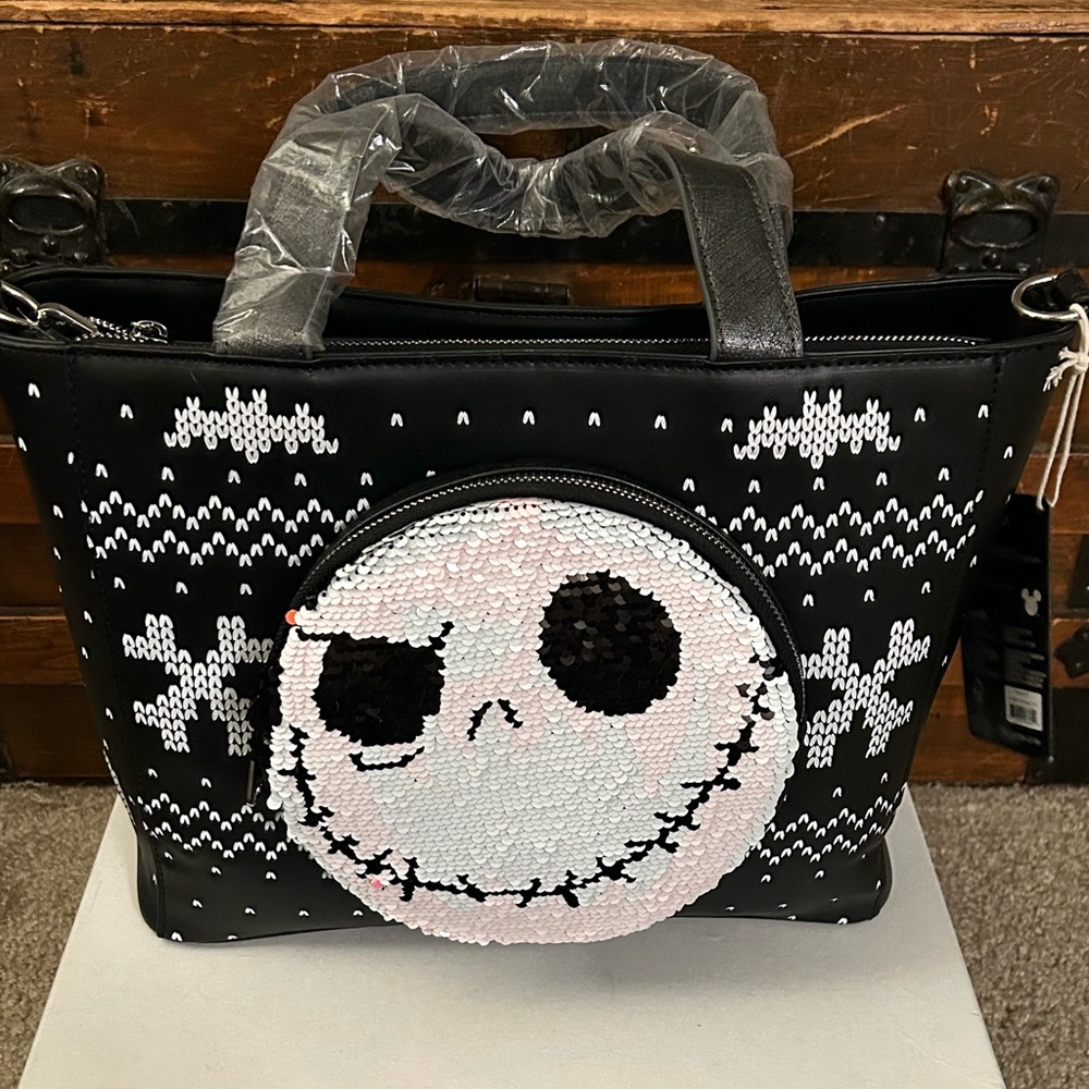 Loungefly Disney Nightmare Before Christmas Jack Reversible Sequin Tote Bag NWT